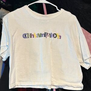 Champion White Crop Top with Vibrant Text